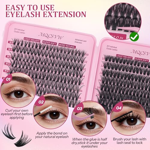 MQCsvw 30D+40D Lash Clusters Kit 640Pcs Natural Wispy False Eyelashes DIY 9-16mm with Bond, Remover & Tweezers