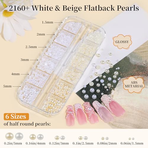 Nail Art Beads & Pearls Kit with Tweezers and Brush Tools