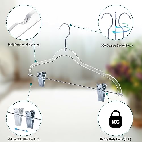 Clear Plastic Pants Hangers with Clips - 5 Pack Heavy Duty