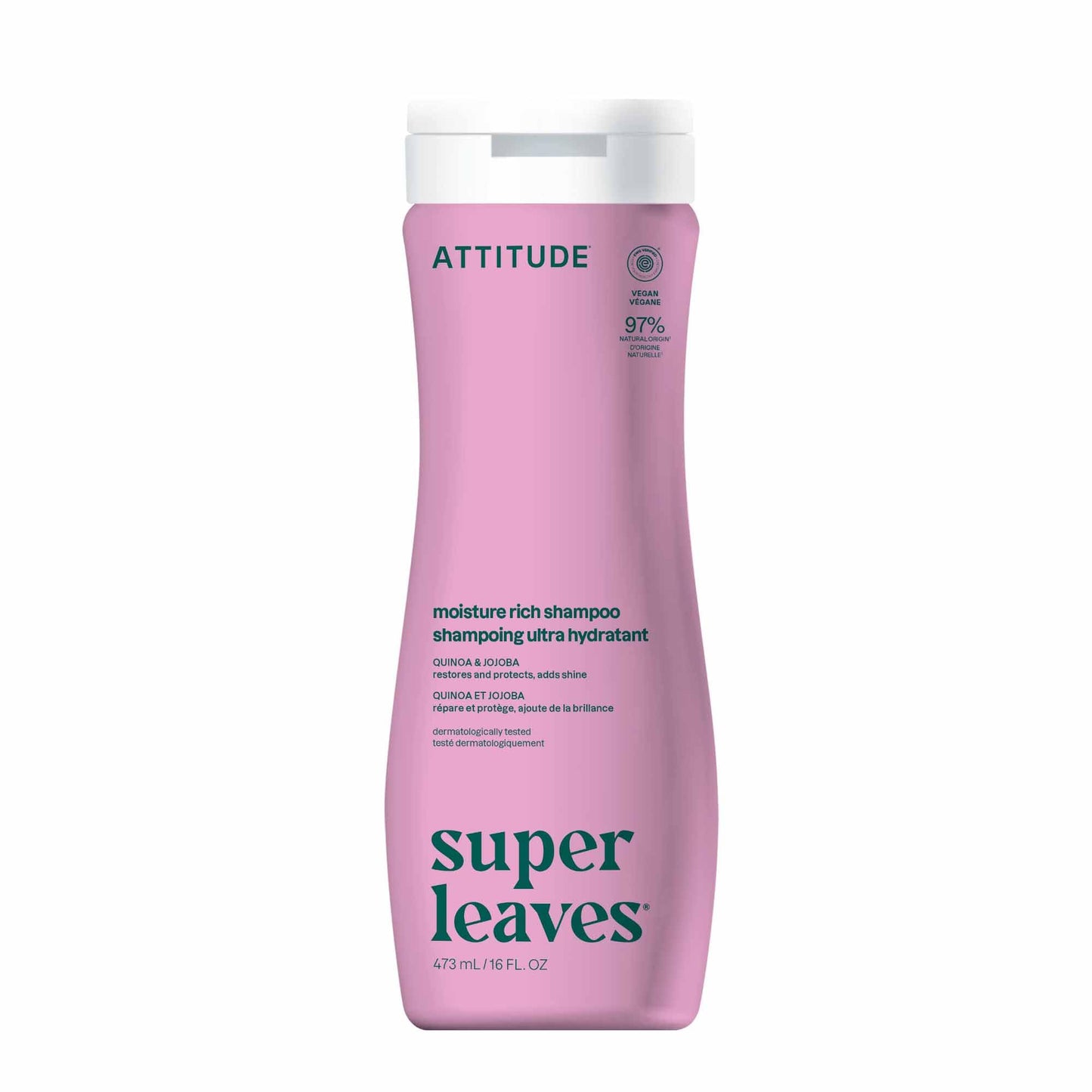 ATTITUDE Moisture Rich Hair Shampoo, EWG Verified, For Dry and Damaged Hair, Naturally Derived Ingredients, Vegan and Plant Based, Quinoa and Jojoba, 16 Fl Oz
