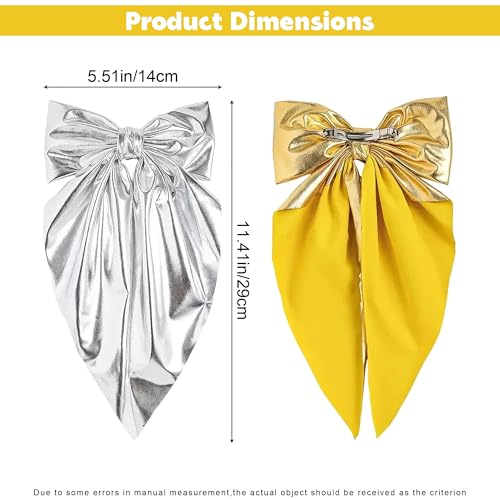 Large Gold & Silver Hair Bow Clips Set for Women - 2PCS 11.4x5.5in