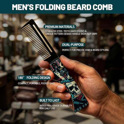 MenGate Folding Stainless Steel Beard Comb with Built-in Bottle Opener