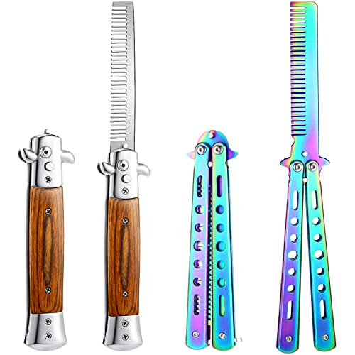 Chengu 2-Piece Wood Grain Switchblade & Butterfly Comb Set
