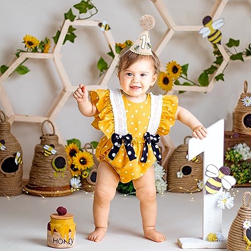 Bee-Themed First Birthday Decorations - Yellow Crown, Hat & Props