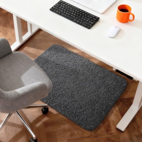 Fluffy Dark Grey Area Rug 2x3 - Soft Shaggy Doormat for Bedroom & Living Room