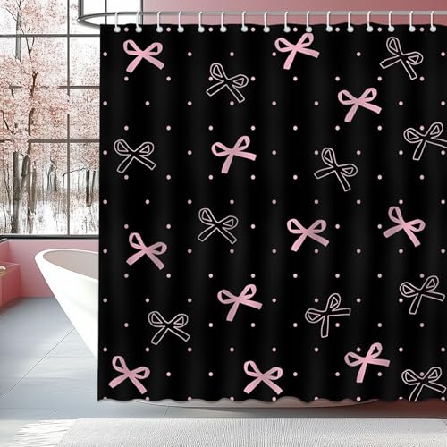 Pink Bow Shower Curtain - Waterproof Polyester, 72x72 Inch