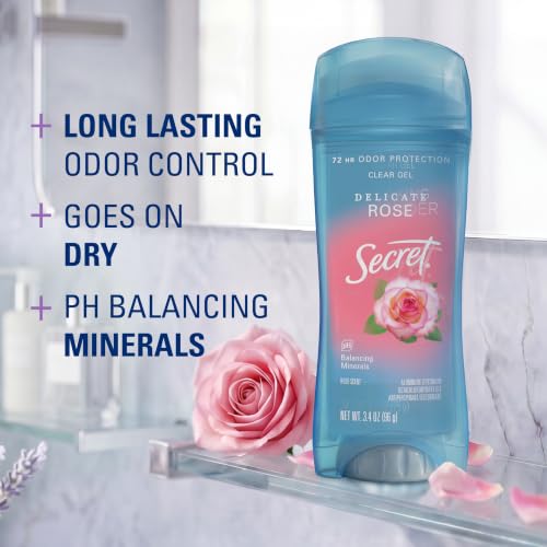 Secret Rose Scent Deodorant for Women, 72hr Breathable Clear Gel, Pack of 1, 3.4 oz