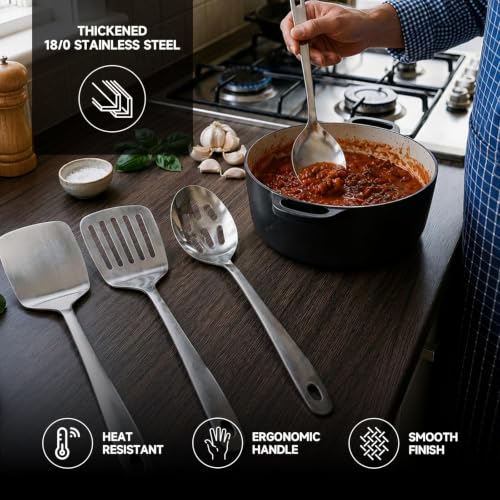 4-Piece Stainless Steel Cooking Utensils Set - Spatula & Spoons