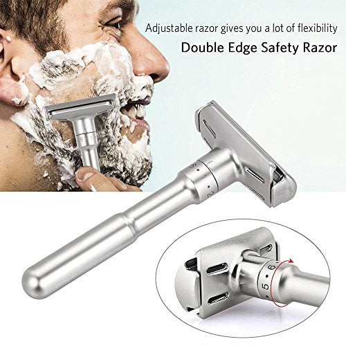 River Lake RZ700 Adjustable Double Edge Safety Razor with Long Handle & Protective Case