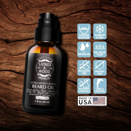 Lather & Wood Beard Oil for Men - Premium Natural Beard Conditioner - 1oz