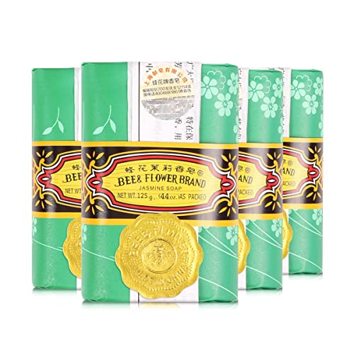 Bee & Flower Jasmine Soap Bar - Moisturizing Bath Soap, 4.4 oz (4 Pack)