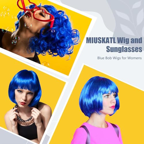 MIUSKATL 12 Inch Blue Short Bob Wig with Bangs – Elastic Fit Cosplay Hair