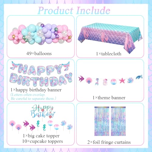 Amandir Mermaid Birthday Party Decorations Set - 67 Pcs