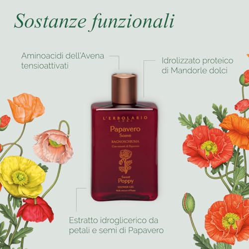 L'Erbolario Sweet Poppy Shower Gel - Antioxidant Body Wash 8.4 oz