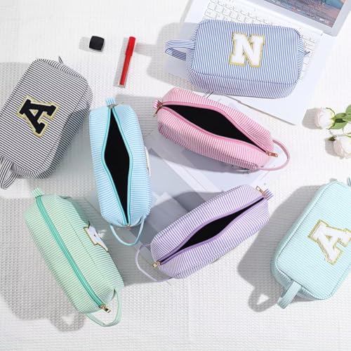 Personalized Initial Makeup Bag - Light Blue-A Cosmetic Pouch