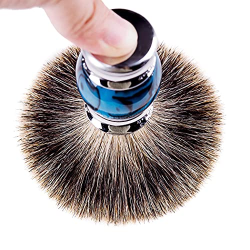 Grandslam Pure Badger Hair Shaving Brush - Ergonomic Blue Resin Handle
