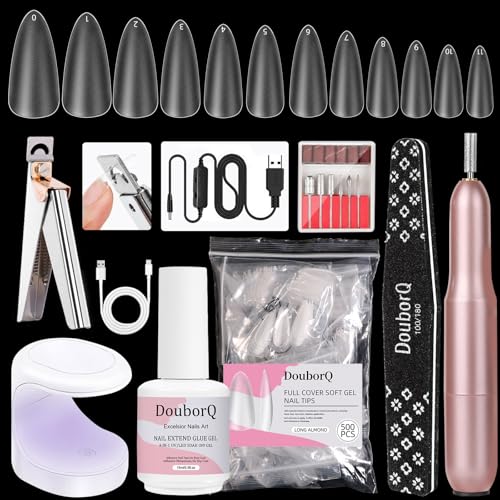 Major Dijit Gel Nail Extension Kit with UV Lamp, Drill, and 500 Almond Tips