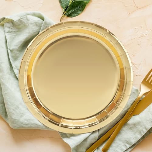 Gold Disposable Paper Plates - 50 Pcs 9 Inch Dinner Plates Set