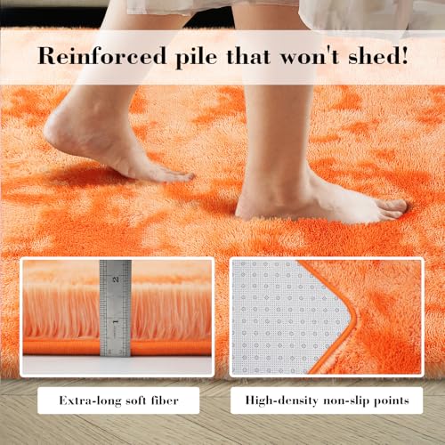Mottled Orange 2x4 Area Rug - Ultra Soft Non-Slip Bedroom Carpet
