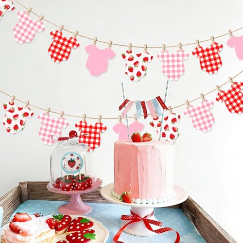 Strawberry Gingham Baby Shower Banner - 102-Inch Bodysuit Garland