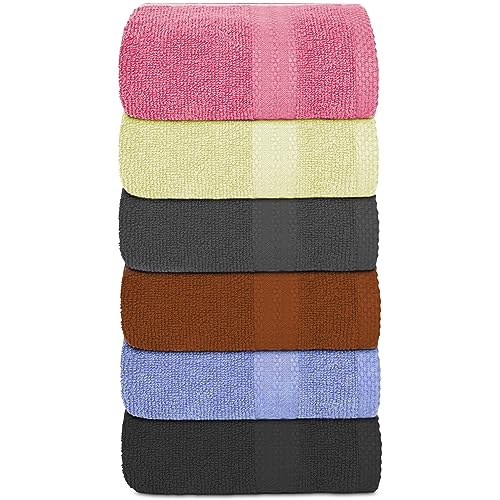 QUBA LINEN Multicolor 100% Cotton Hand Towel Set 16x28 Inches - Pack of 6