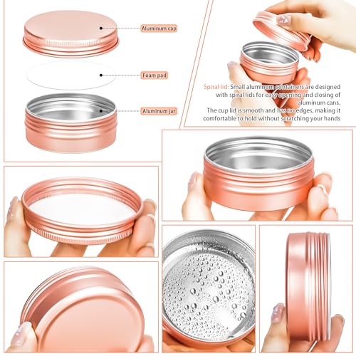 MotBach Rose Gold 16-Pack 2oz Aluminum Tin Jars with Screw Lids for Cosmetics & DIY
