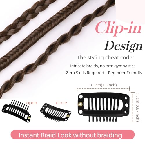 XIXISNOW 14-Inch Braided Ponytail Extension Set - 6PCS Brown Synthetic Braid