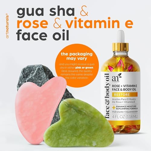 ArtNaturals Vitamin E Body Oil & Gua Sha Facial Tool Set - 4 oz
