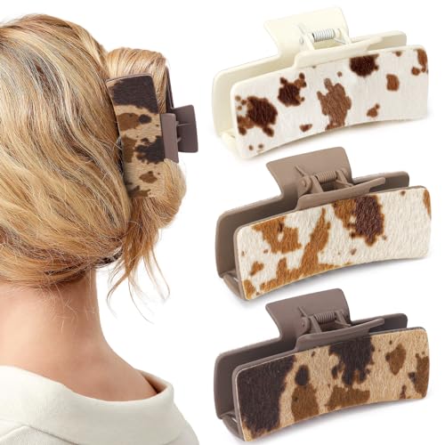 Yussti Faux Cowhide Hair Clips for Women - 4 Inch Claw Clips