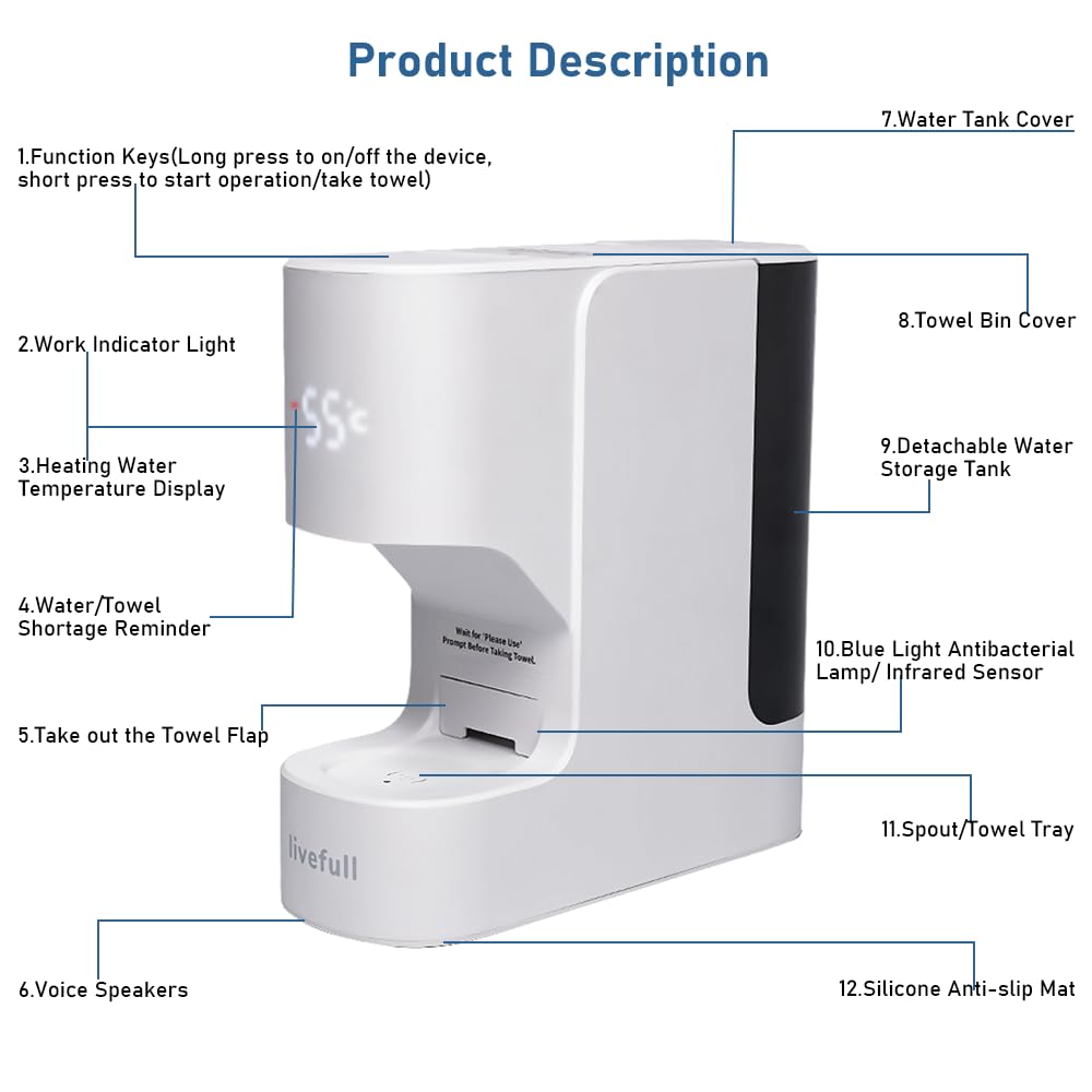 Towel Warmer Machine - Hot Face Towel Heater with Smart Voice Alerts | 55°C Constant Temperature, 20 Compressed Towels, White