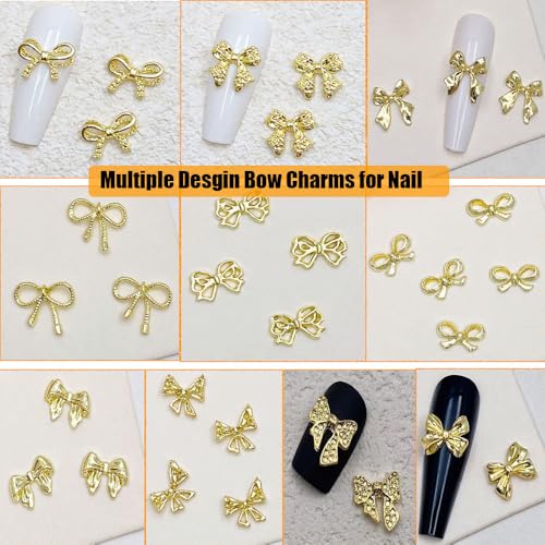 KACHIMOO 100PCS Gold Bow Nail Charms 3D Nail Art Decorations for Manicure