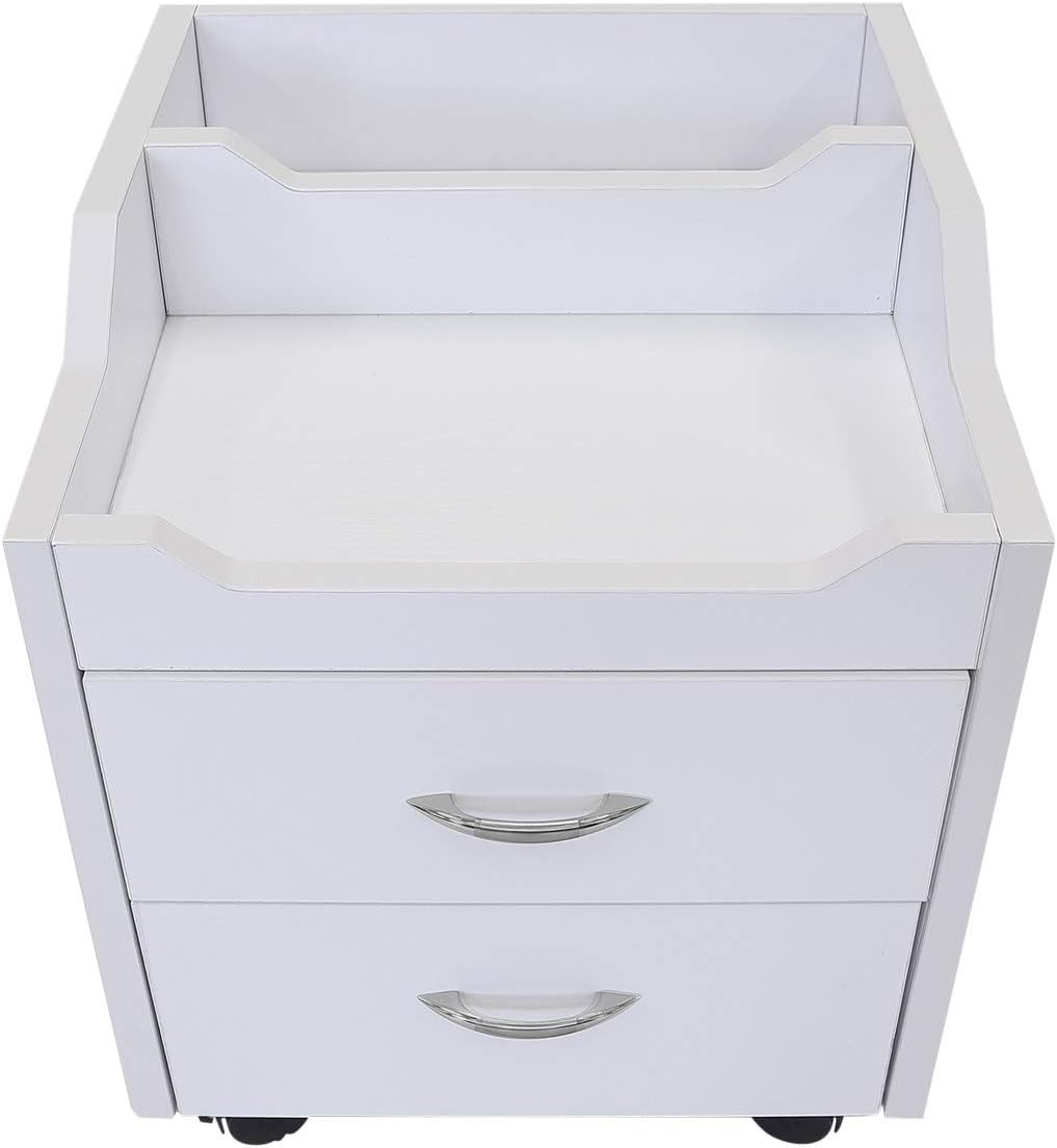 Wood Top Pedicure Cart - Compact Salon Trolley with 2 Utility Drawers & Locking Casters | Easy-to-Clean White Finish