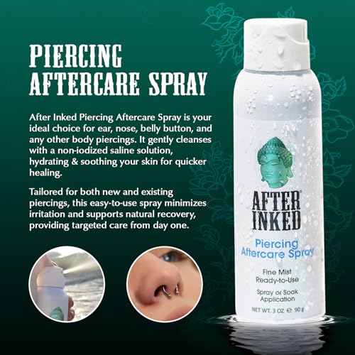 After Inked Piercing Aftercare Spray - Saline Solution Mist, 3 oz