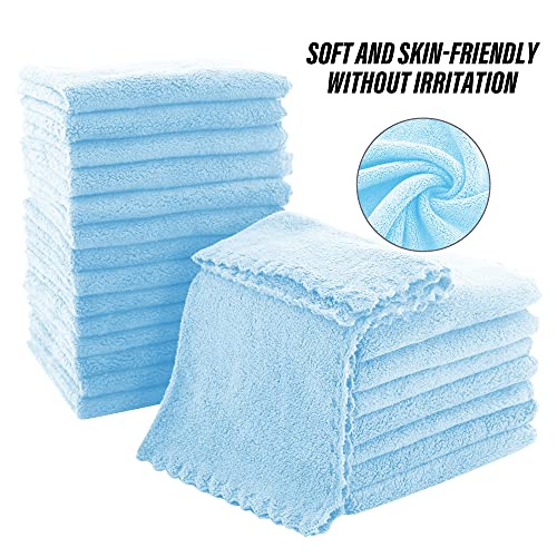 MOONQUEEN 24-Pack Ultra Soft Coral Velvet Washcloths - 12x12 Inch Aquamarine