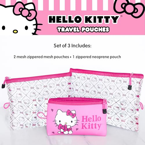 Hello Kitty 3-Piece Travel Pouch Set - Zippered Makeup & Toiletry Bags