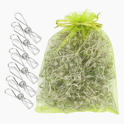 BONYCUST 100 Pack Stainless Steel Laundry Pegs - Durable Clips for Clothes, Snack Bags & More