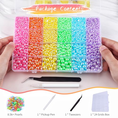 Rainbow Pearl Flatback Pearls & Rhinestones Craft Kit - 24Grid Kikonoke