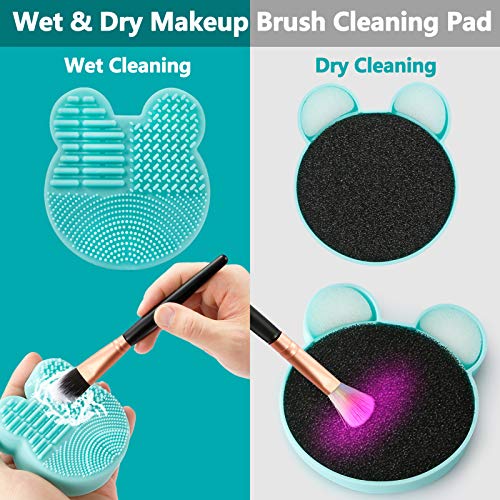 TailaiMei 2 Pack Makeup Brush Cleaning Mat with Color Removal Sponge, Silicone & Scrubbing Pad for Wet & Dry Cleaning