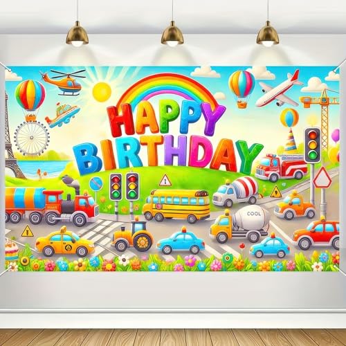 BlissYard Car Birthday Backdrop 70x43 Inch for Boys Party