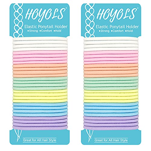 HOYOLS No Metal Hair Elastics - 56 Soft & Stretchy Bands in 7 Colors