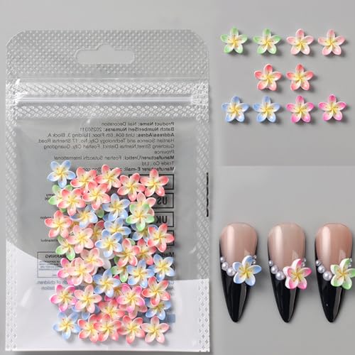 50 Pcs Flower Nail Art Charms - 3D Colorful Floral Rhinestones