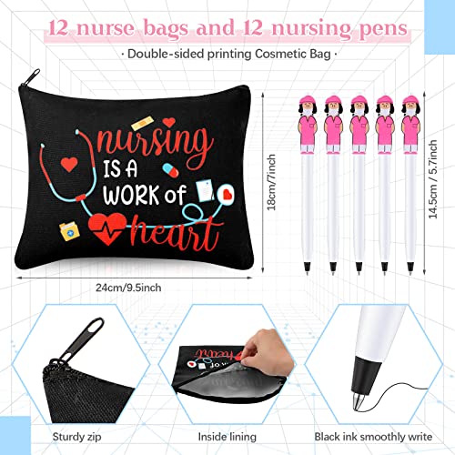 Adorable Nurse Makeup Bag Set with Pens - 24 Pcs Gift for Nurses