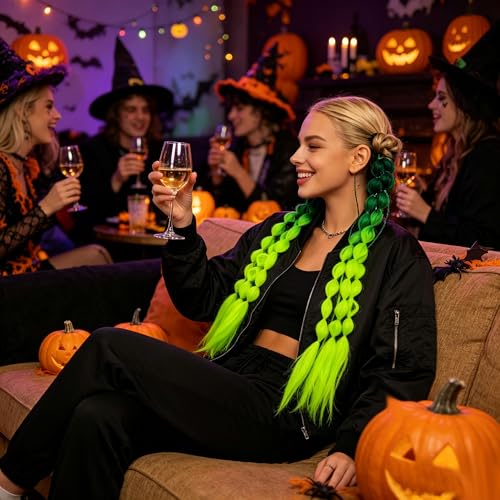 PURFUN Green Colorful Gradient Bubble Braided Hair Extensions for Crazy Hair Day Halloween Cosplay