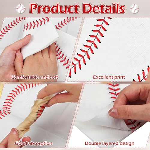 Kochorie 96-Count Baseball Napkins - 7.8 x 4.3 Inches Disposable Party Supplies