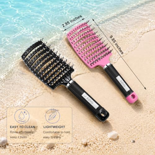 Elfirly Detangler Hair Brush for Wet & Dry Thick & Fine Hair - Black & Pink