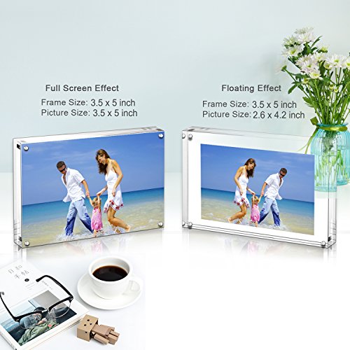 AMEITECH 3.5x5'' Double-Sided Acrylic Photo Frame - Magnetic Desktop Display