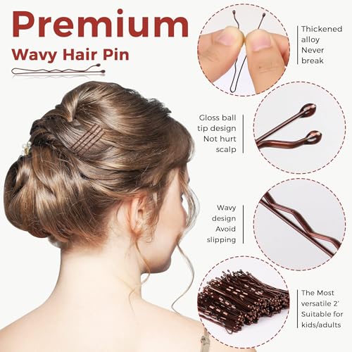 EWAGOA 300-Pack Brown Hair Pins with Storage Box