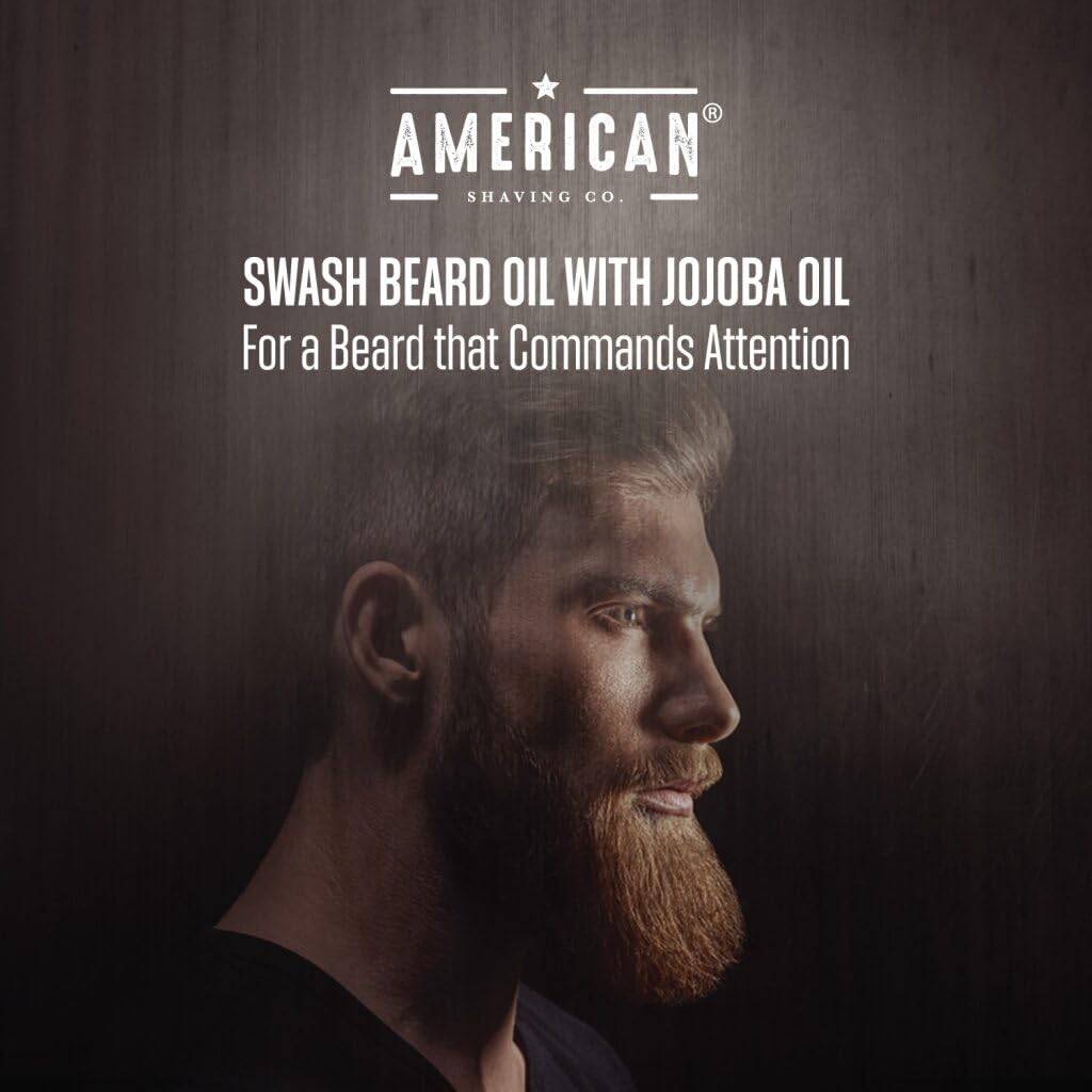 American Shaving Co. Swash Beard Oil for Men | Made With Jojoba Oil | Lightweight, Non-Greasy Beard Conditioner & Softener | Natural Oil for Thicker Beard | Beard care products for men | Made in USA