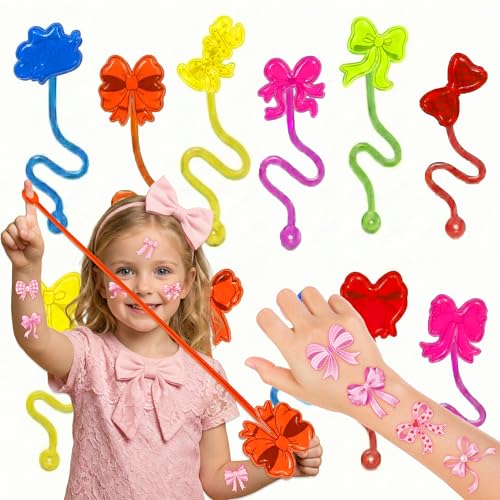 Kids Party Favors 48PCS Bow Stick Hands & Temporary Tattoos - Colorful & Safe Fun