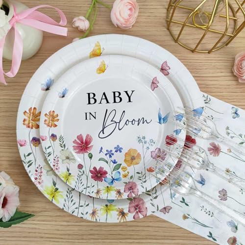 Wildflower Baby in Bloom Baby Shower Plates Set for 25 Guests